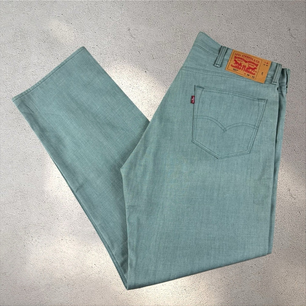 NWT Levi's 501 Jeans‎ 38x32 White Oak Cone Mills Denim Sage Green Raw